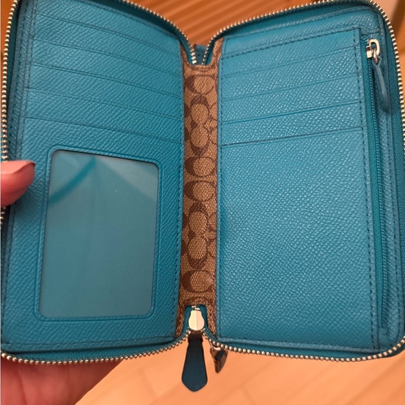 Coach Teal Leather Zip Wallet - Picture 3 of 7